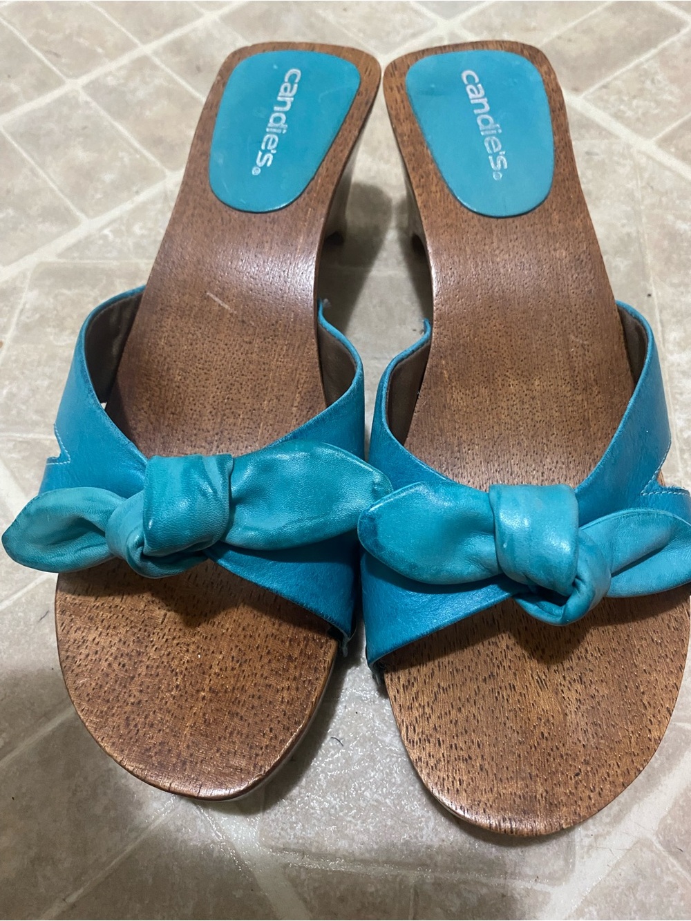 Vintage Y2K Candie's Turquoise Knotted Leather Slide Mules
